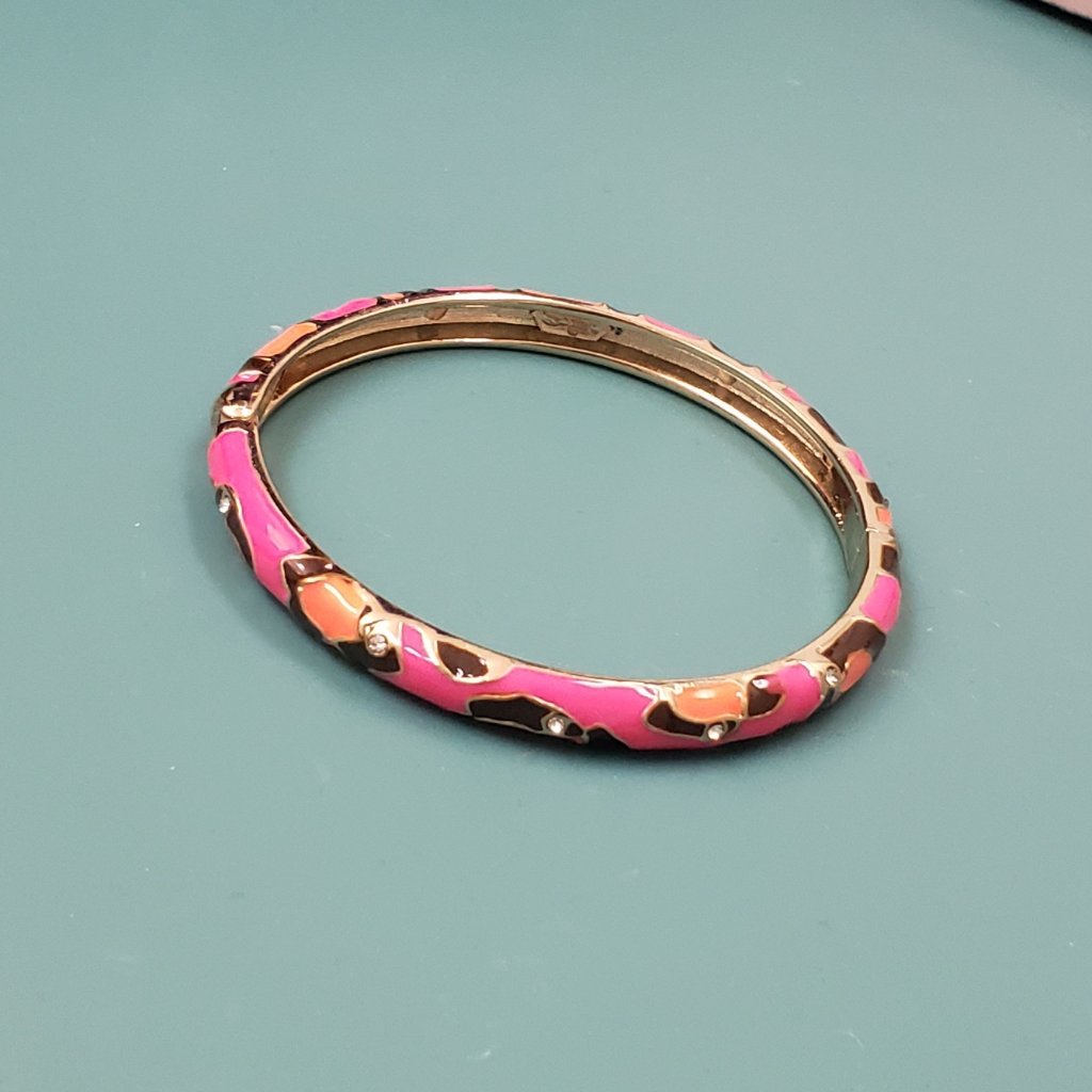 Sequin Nwot Brown Pink Orange Gold Tone Rhinestone Enamel Hinge Bangle 18$